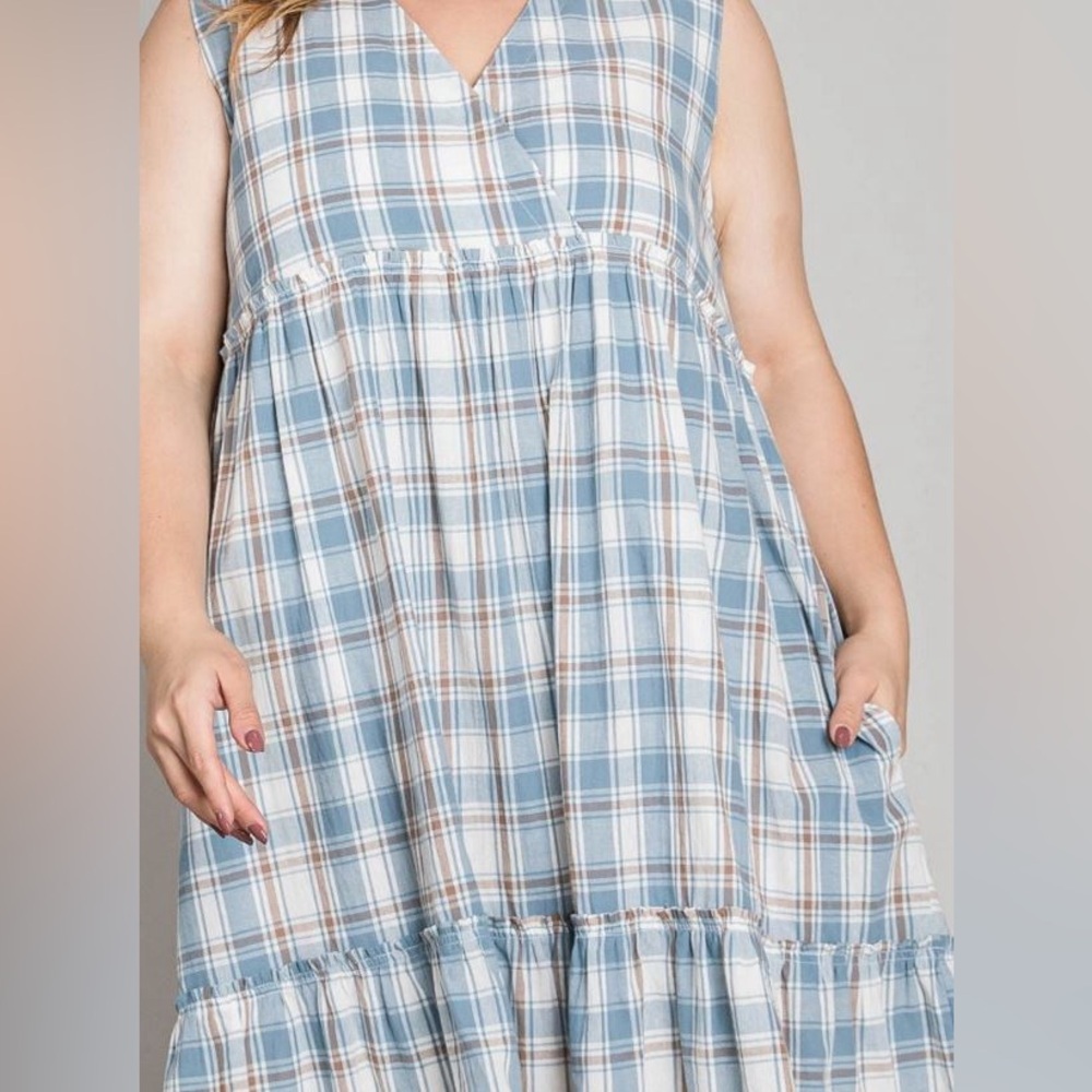 Plus Size Checker Ruffle Bottom Dress - Picture 2 of 4